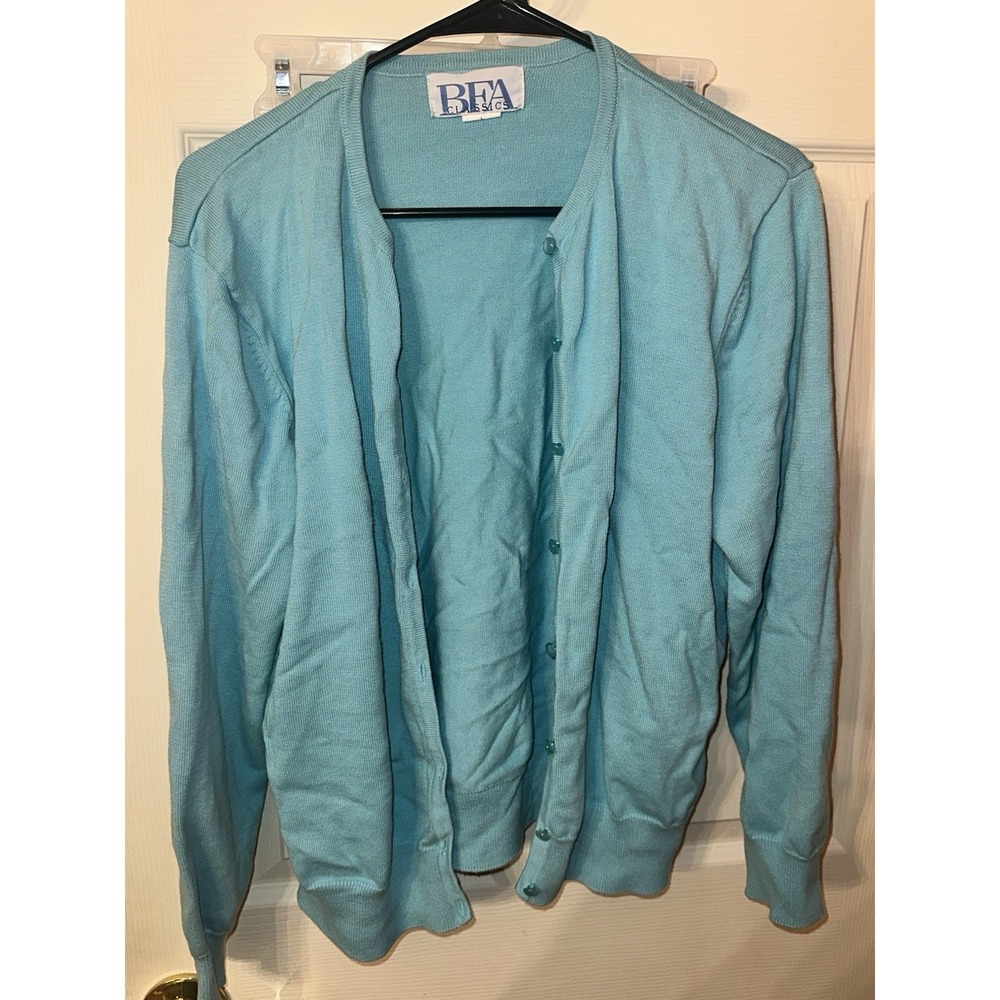 BFA Classics Women's Teal Button Up Sweater Size Large